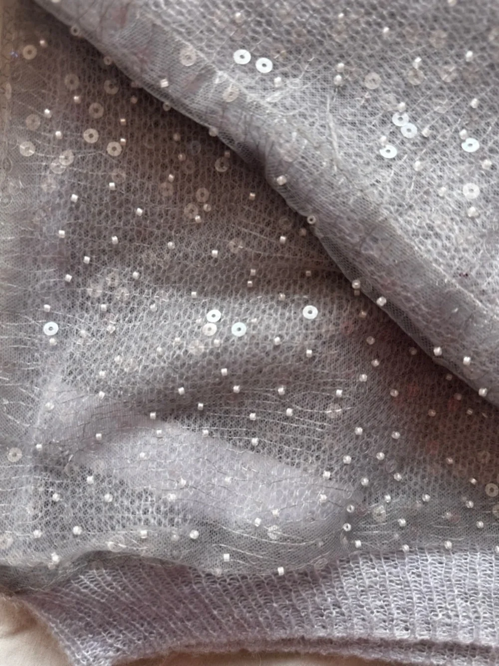ZARA Sheer Sequin Tulle Sweater Grey Embellished Knit Top XS - Picture 12 of 13
